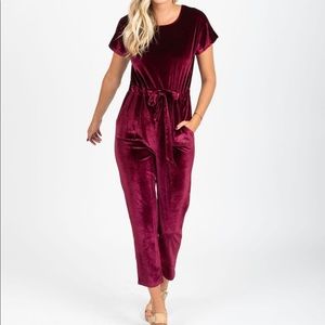 Burgundy Velvet Jumpsuit